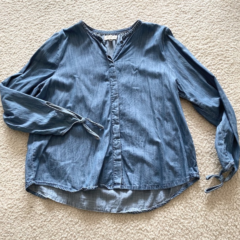 MADEWELL Denim Tie Sleeve Button-Up Shirt, L